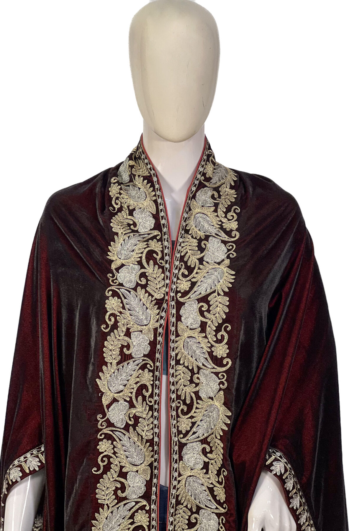 Fine Velvet Kashmiri Women Cape Shawl with Tilla Embroidery