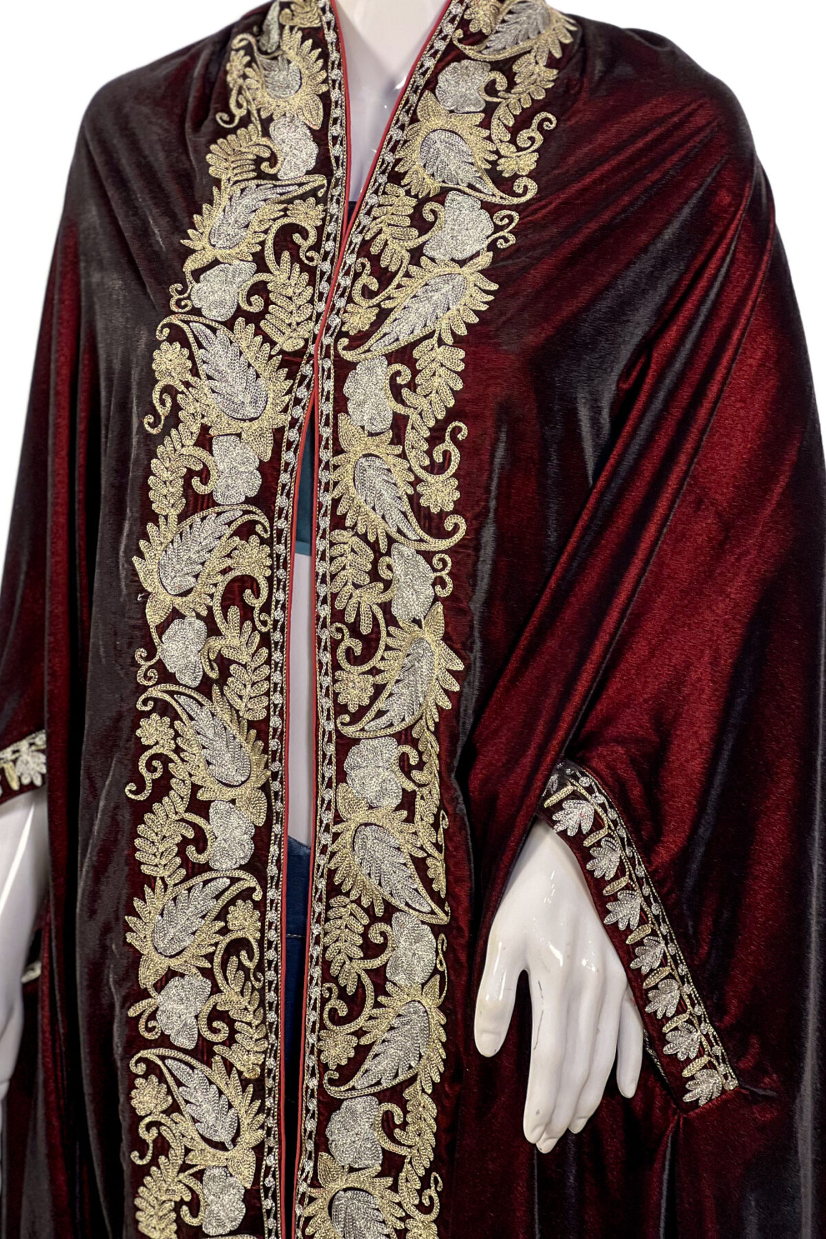 Fine Velvet Kashmiri Women Cape Shawl with Tilla Embroidery