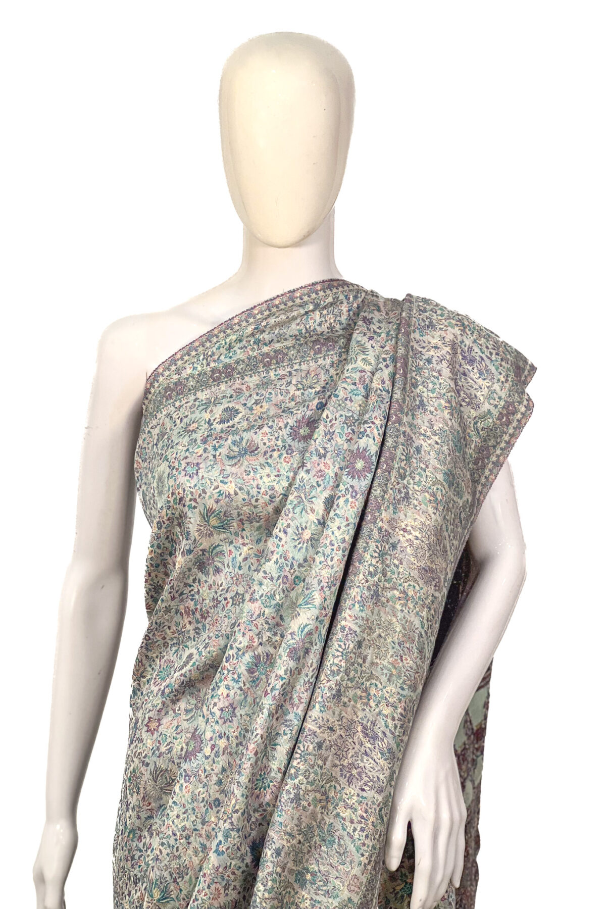 Off-White Modal Silk Kani Saree With Floral Pattern