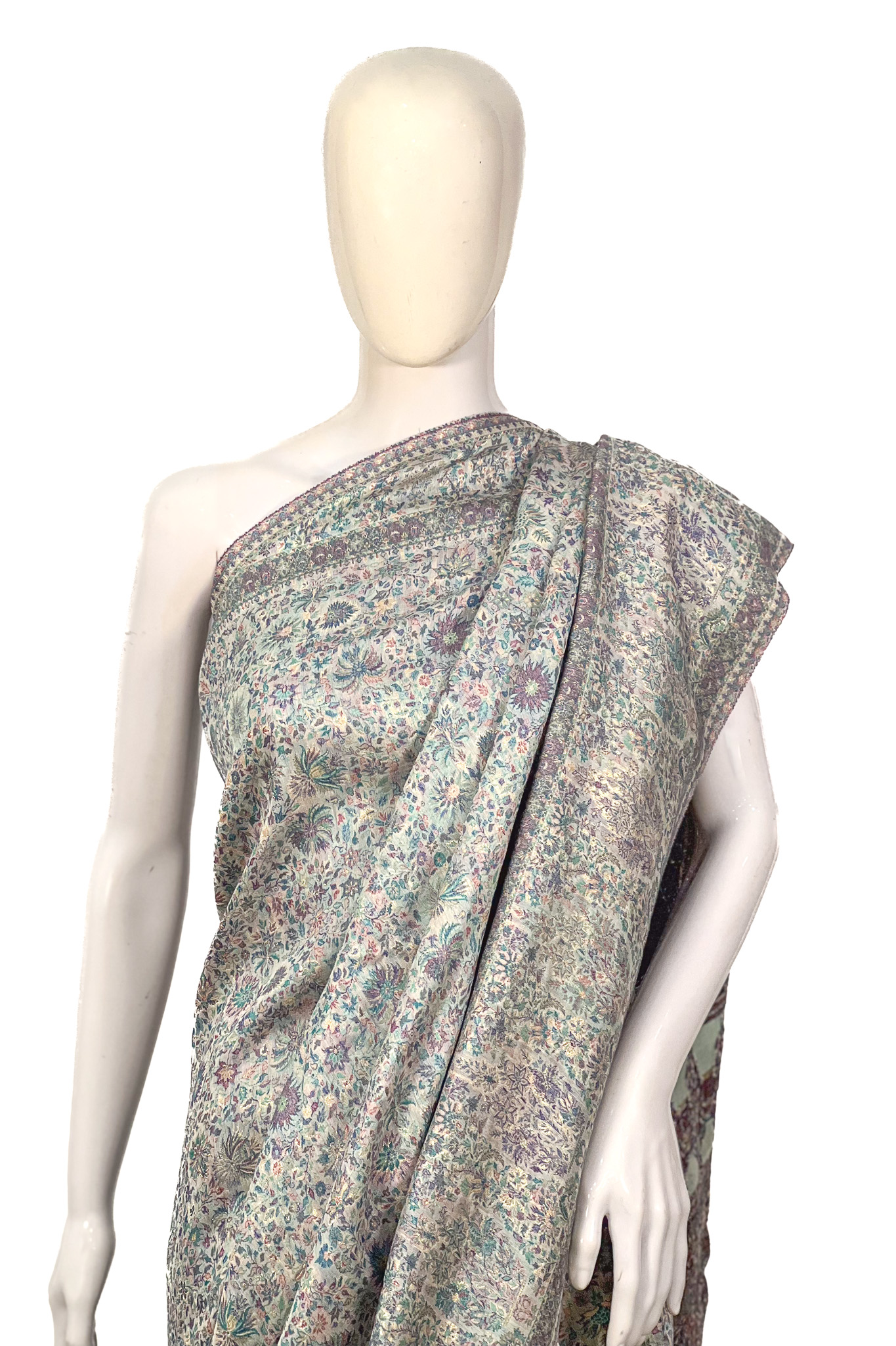 Off-White Modal Silk Kani Saree With Floral Pattern