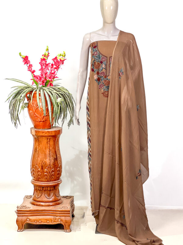Brown Women Kashmiri Salwar Suit with Aari Embroidery