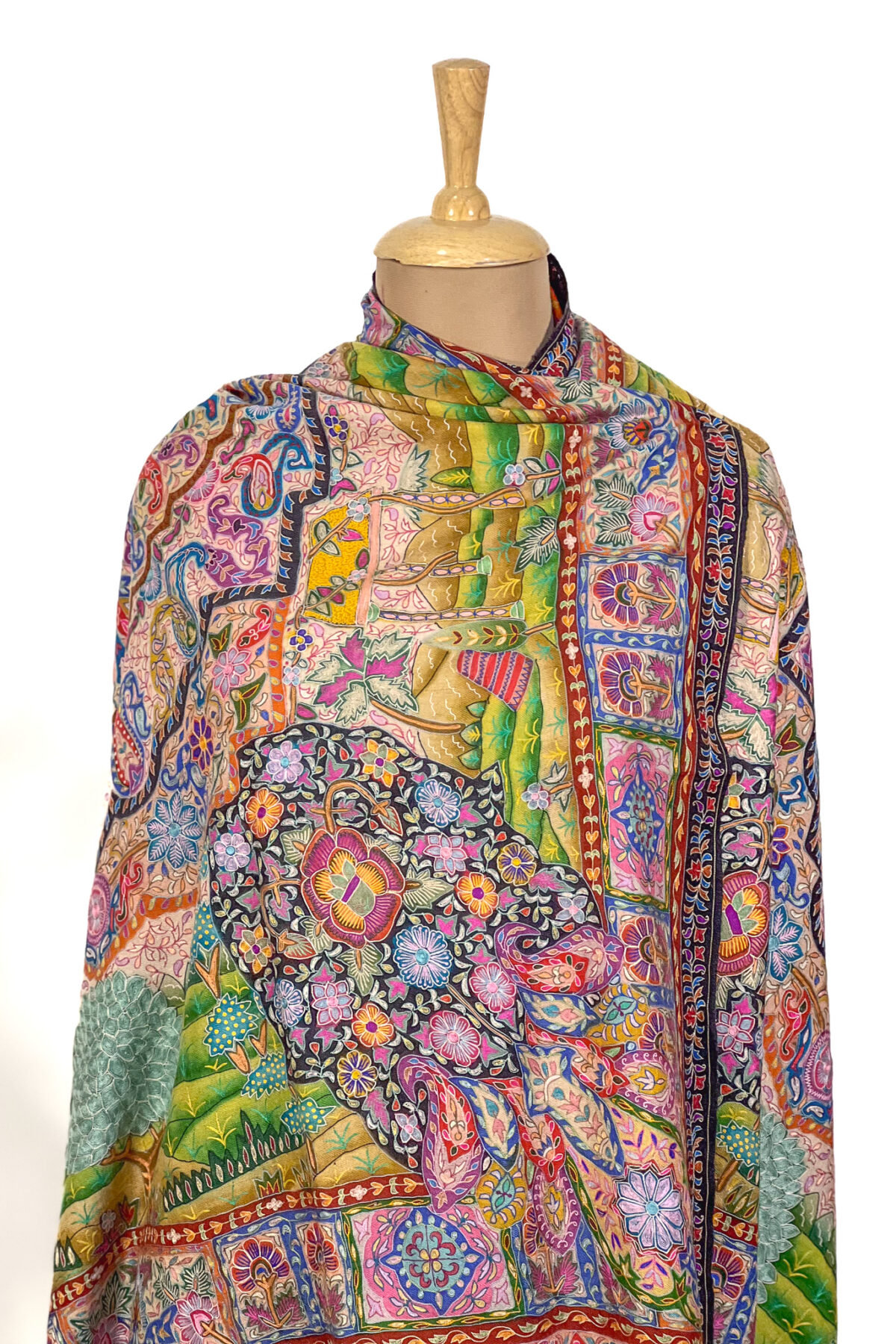 Kalamkari Multi Colour Pure Pashmina Shawl with Artistic Hand Embroidery