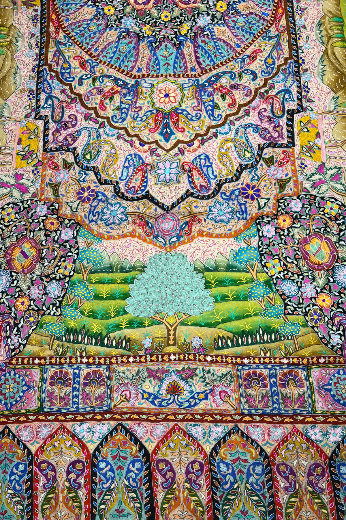 Kalamkari Multi Colour Pure Pashmina Shawl with Artistic Hand Embroidery