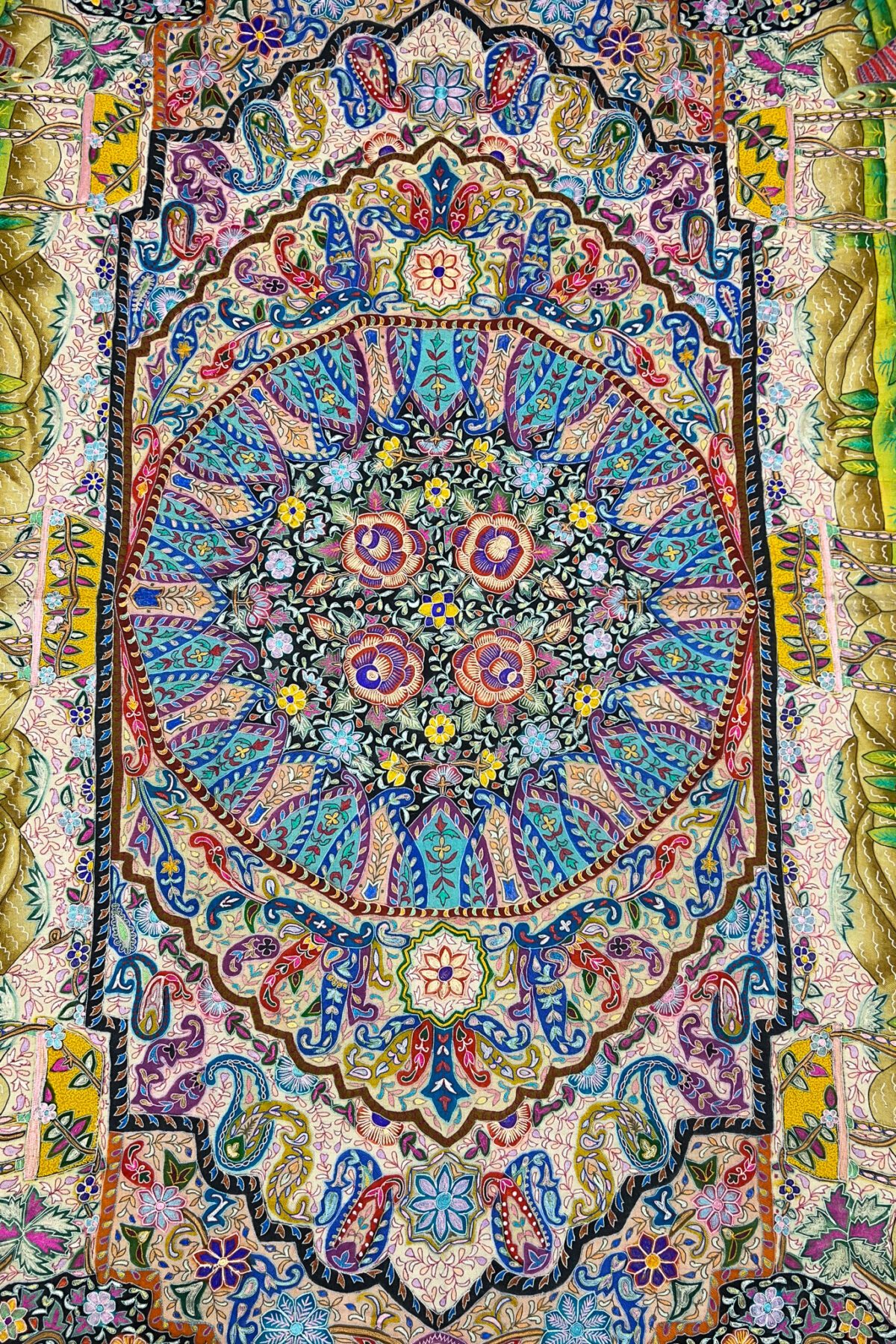 Kalamkari Multi Colour Pure Pashmina Shawl with Artistic Hand Embroidery