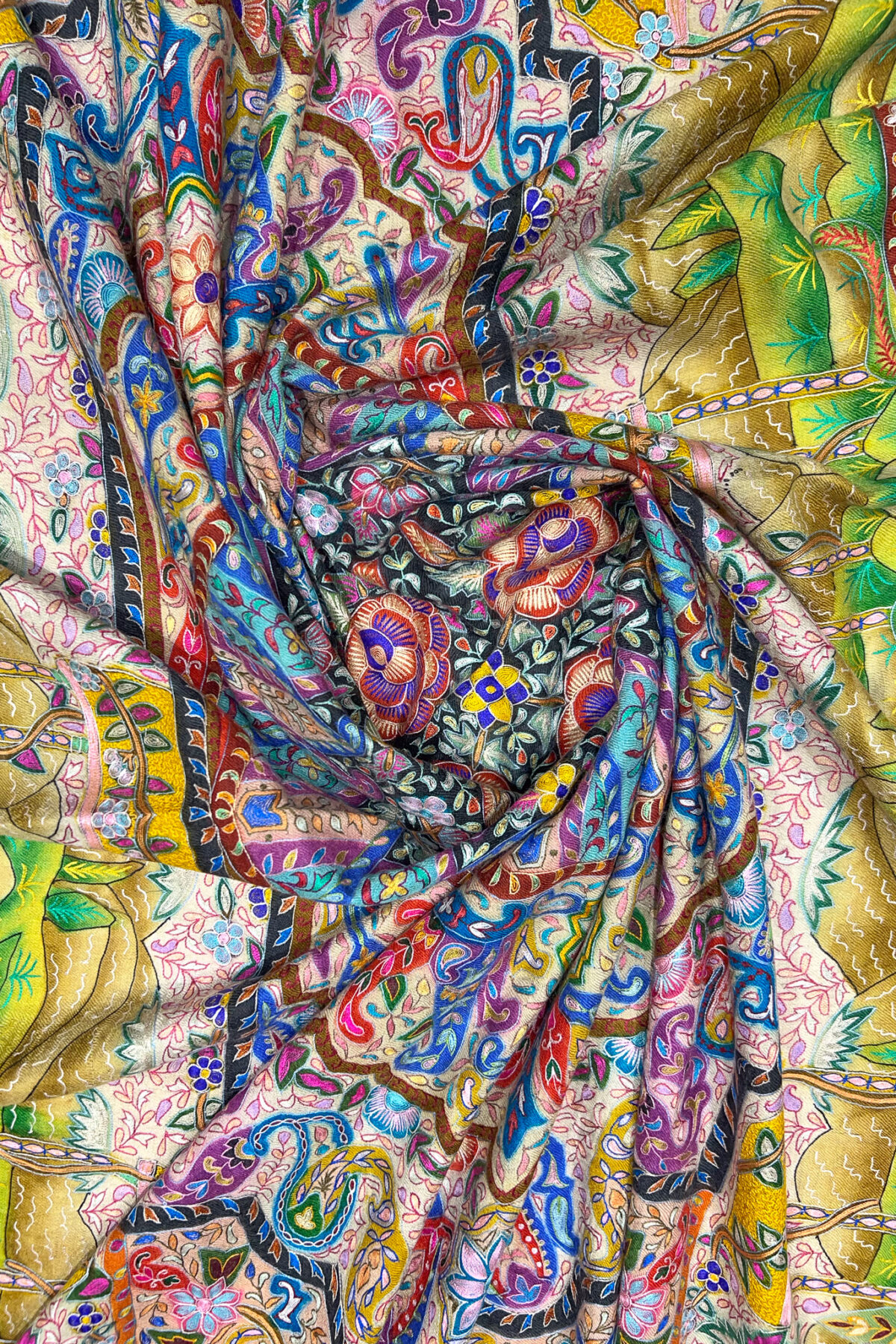 Kalamkari Multi Colour Pure Pashmina Shawl with Artistic Hand Embroidery