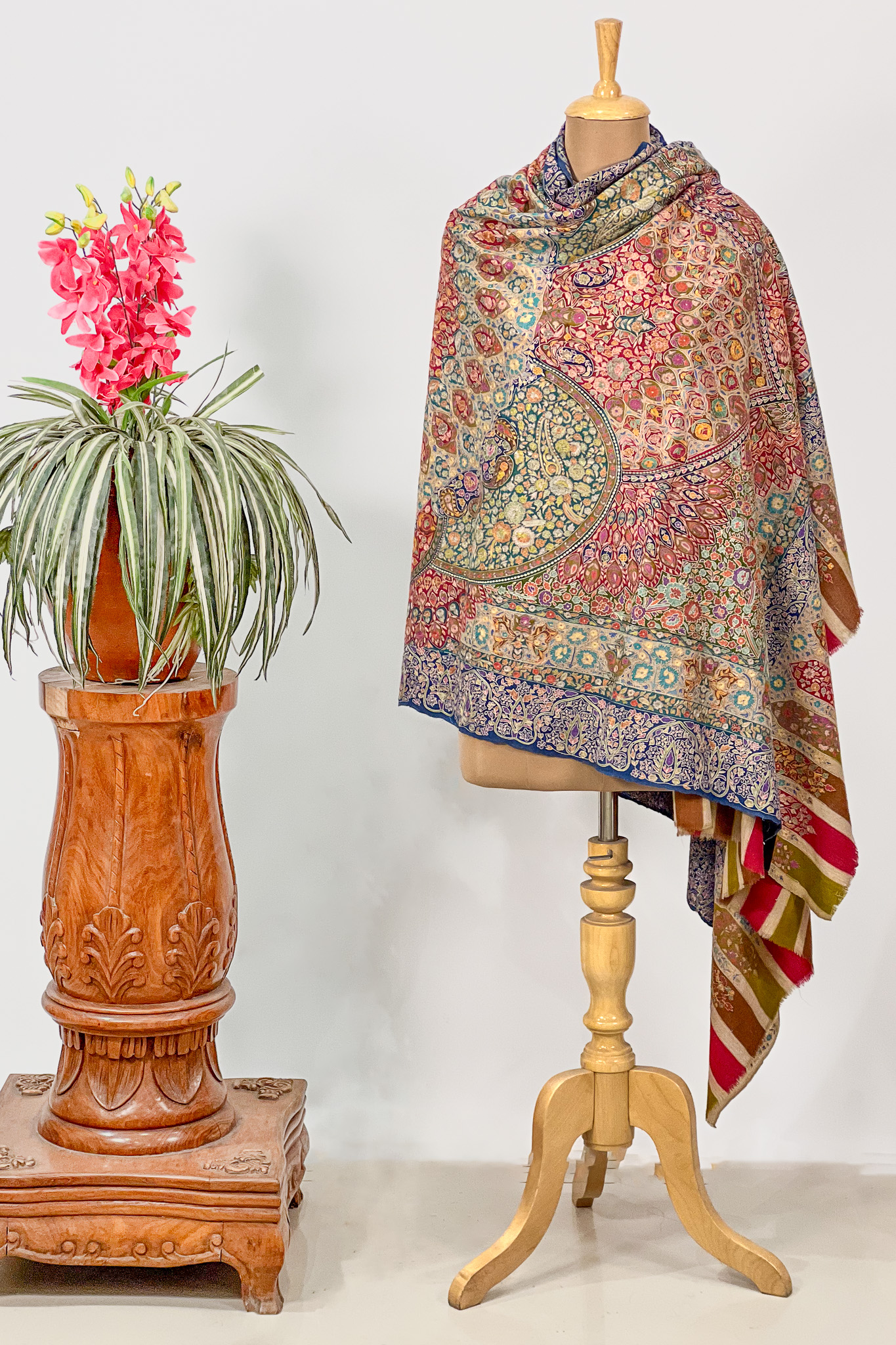 Pure Pashmina Kalamkari Multi Colour Shawl with Artistic Hand Embroidery