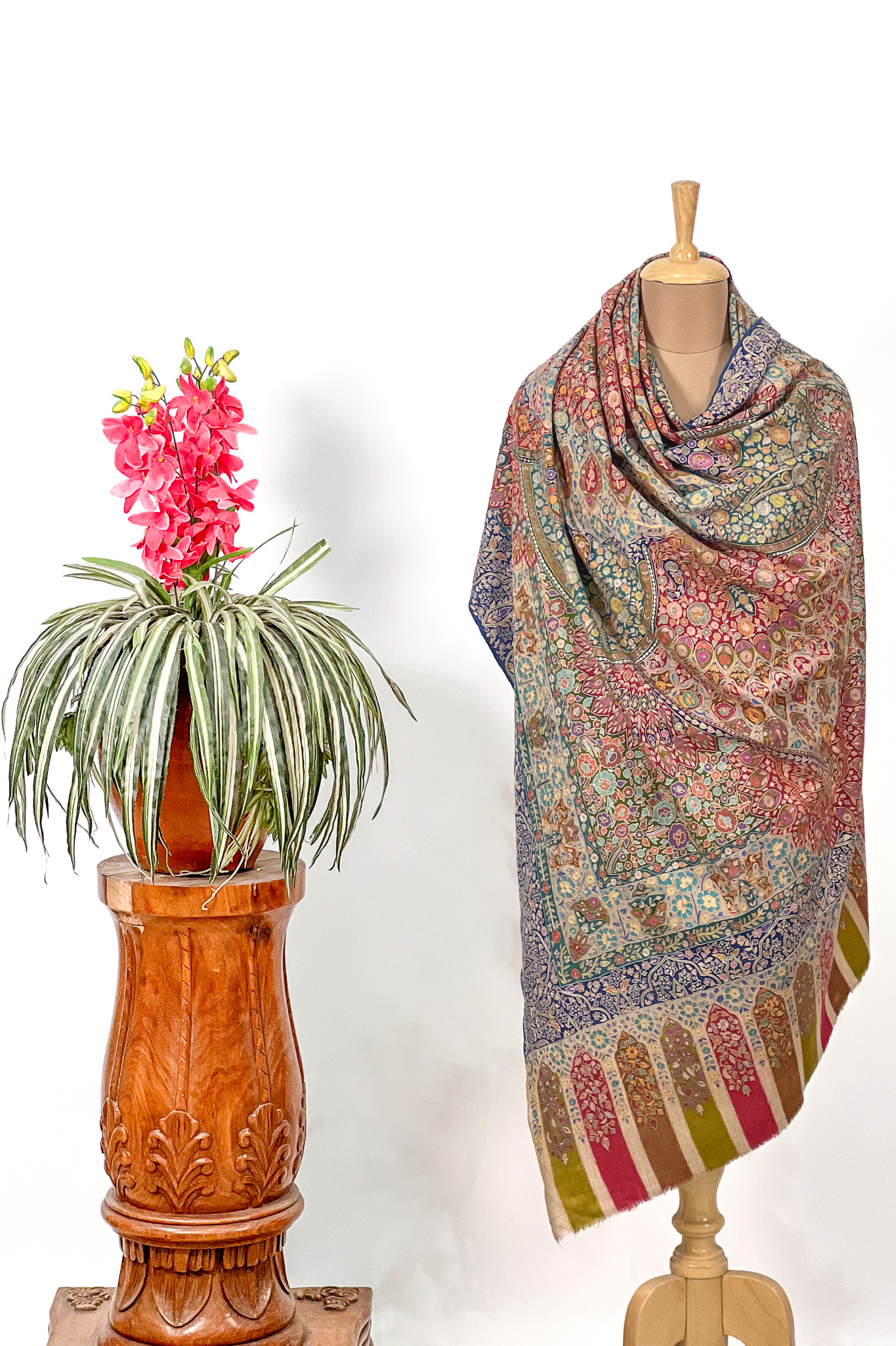 Pure Pashmina Kalamkari Multi Colour Shawl with Artistic Hand Embroidery