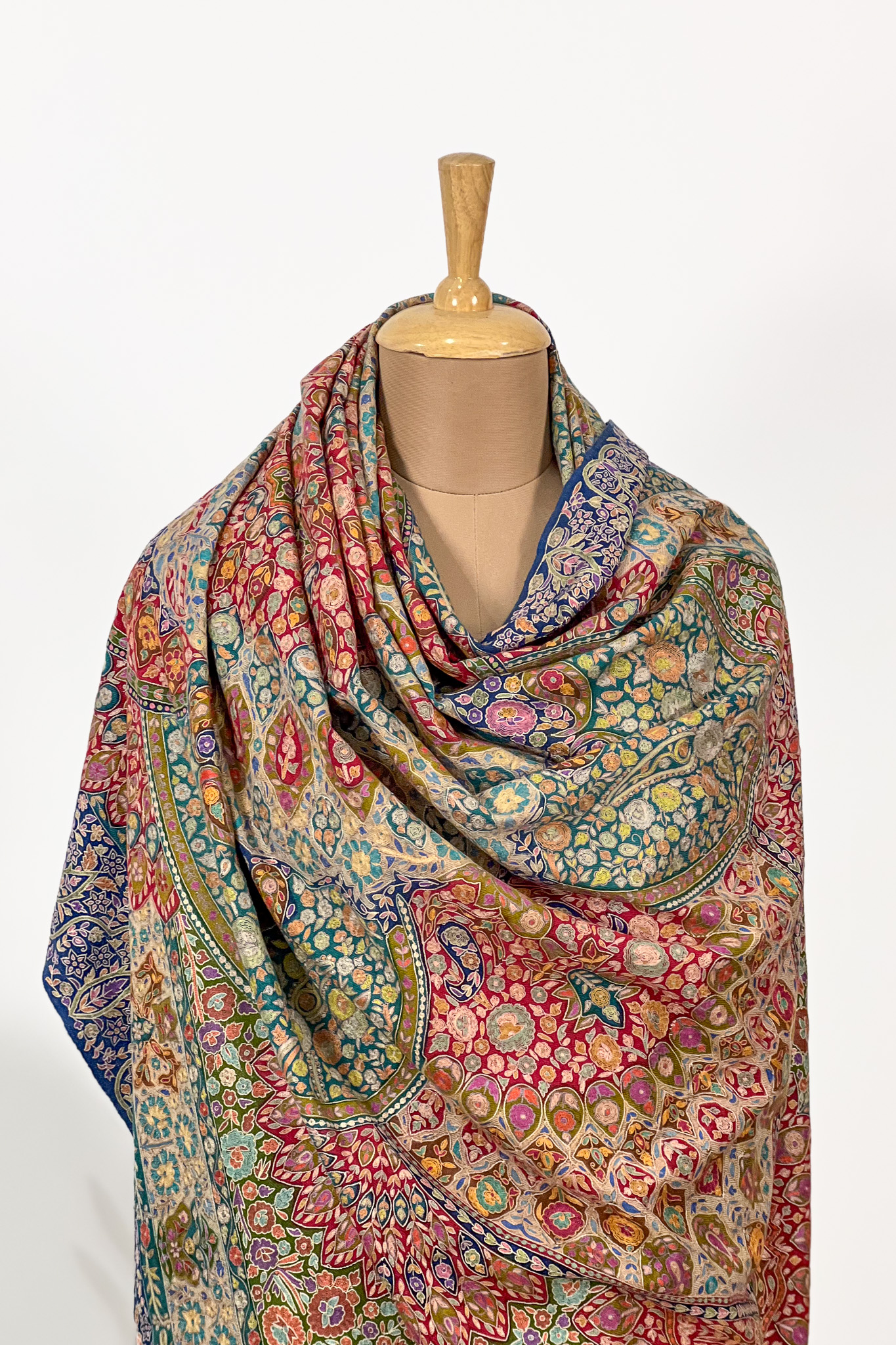 Pure Pashmina Kalamkari Multi Colour Shawl with Artistic Hand Embroidery