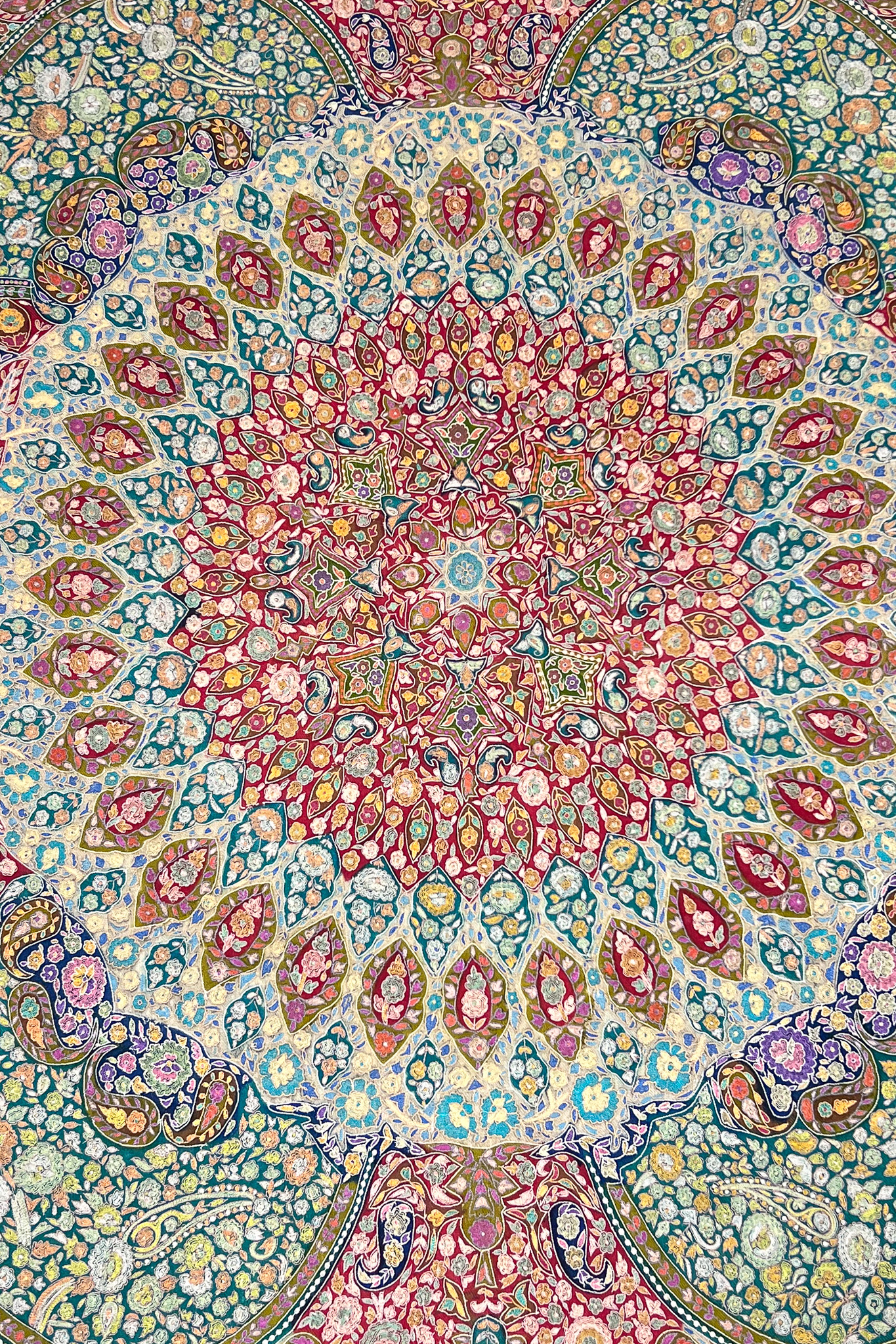 Pure Pashmina Kalamkari Multi Colour Shawl with Artistic Hand Embroidery
