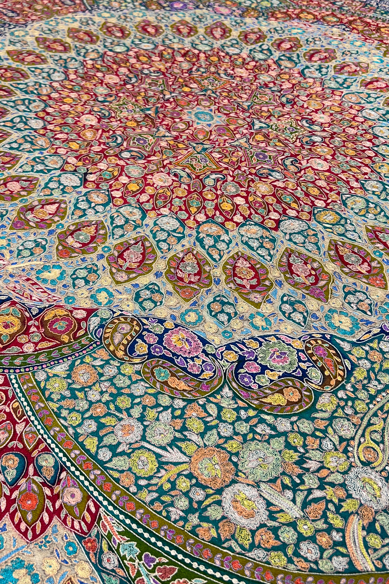 Pure Pashmina Kalamkari Multi Colour Shawl with Artistic Hand Embroidery