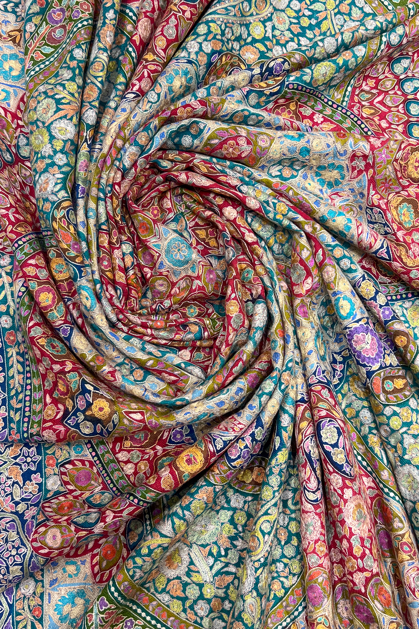 Pure Pashmina Kalamkari Multi Colour Shawl with Artistic Hand Embroidery