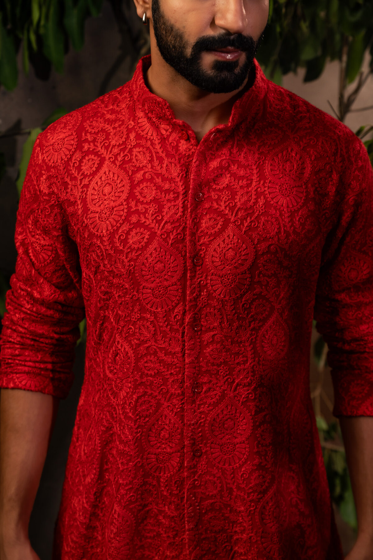 Regal Crimson: Men Ombre Kurta Pyjama