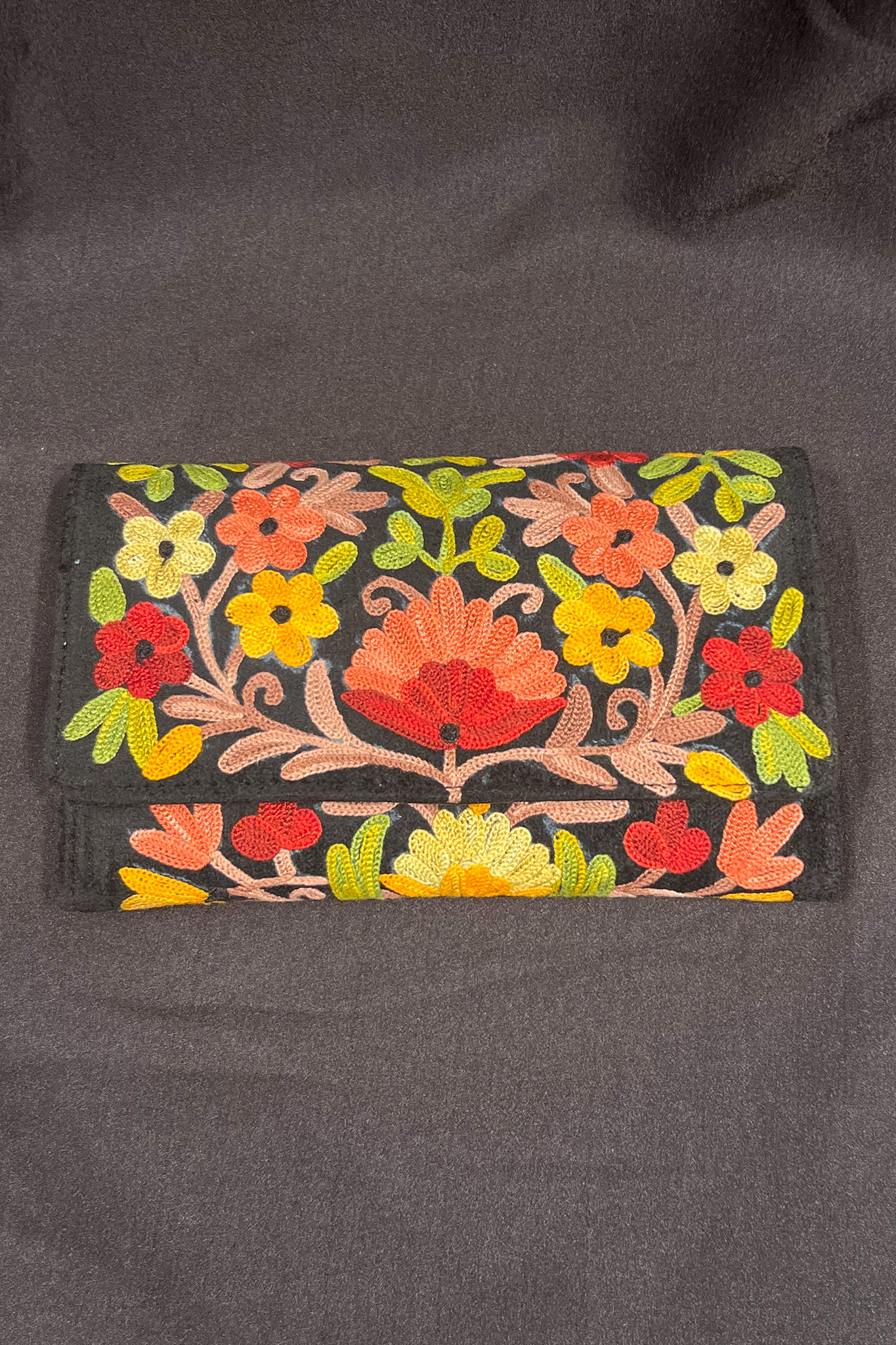 Kashmiri Velvet Black Aari Embroidered Women Clutch Bag