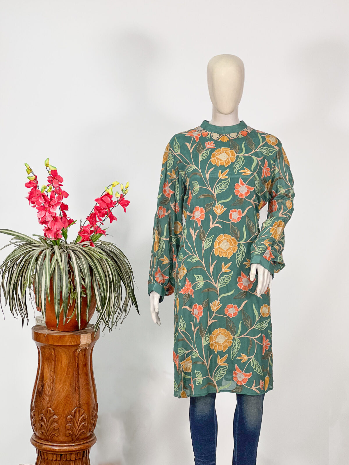 Multi-Colour Kashmiri Aari Embroidered Tunic for Women