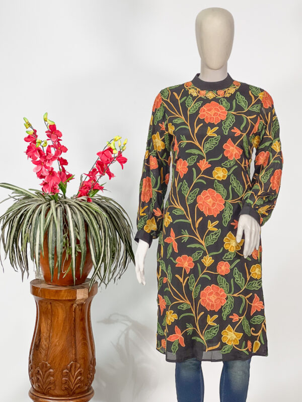 Multi-Colour Kashmiri Aari Embroidered Tunic for Women