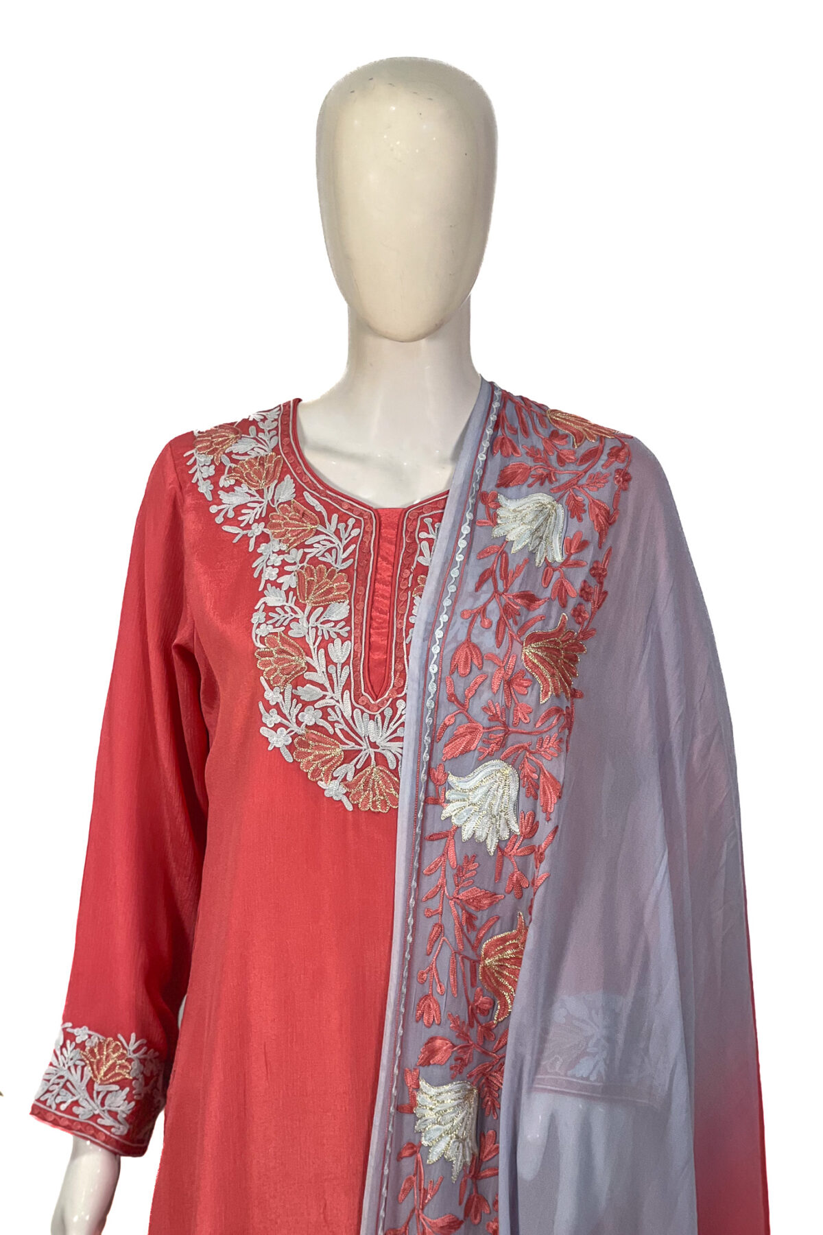 Women Kashmiri Salwar Suit with Aari Embroidery and Tilla Outlining