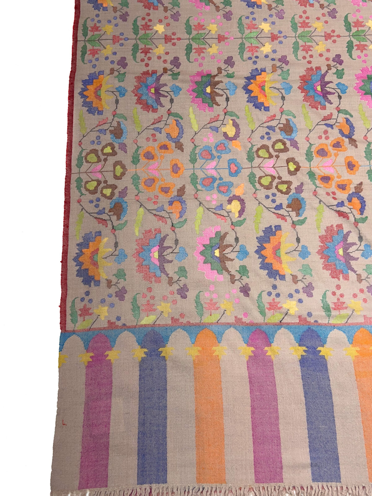 Beige Pure Pashmina Hand Woven Women Kani Shawl
