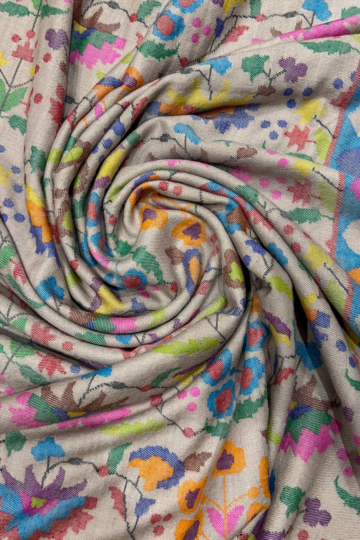Beige Pure Pashmina Hand Woven Women Kani Shawl