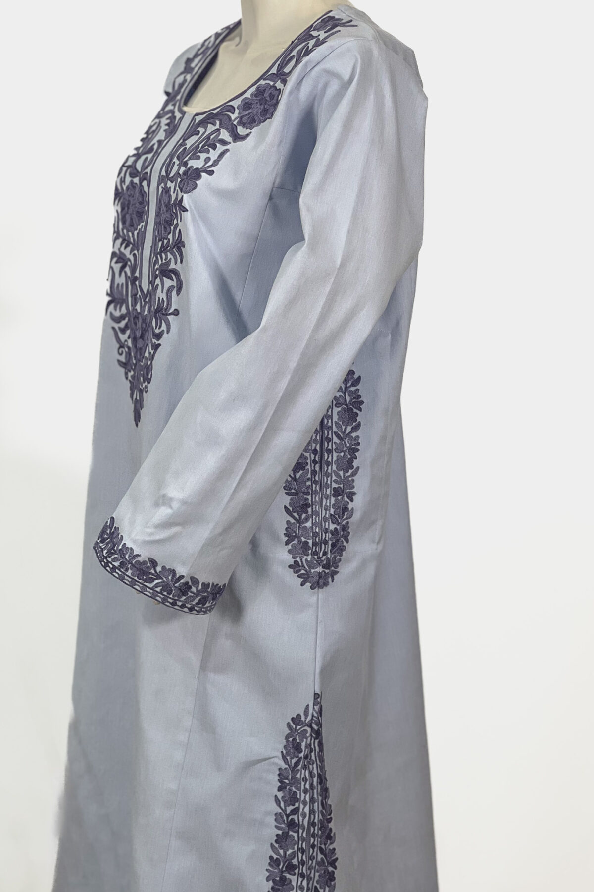 Powder Blue Women Denim Phiran with Aari Embroidery