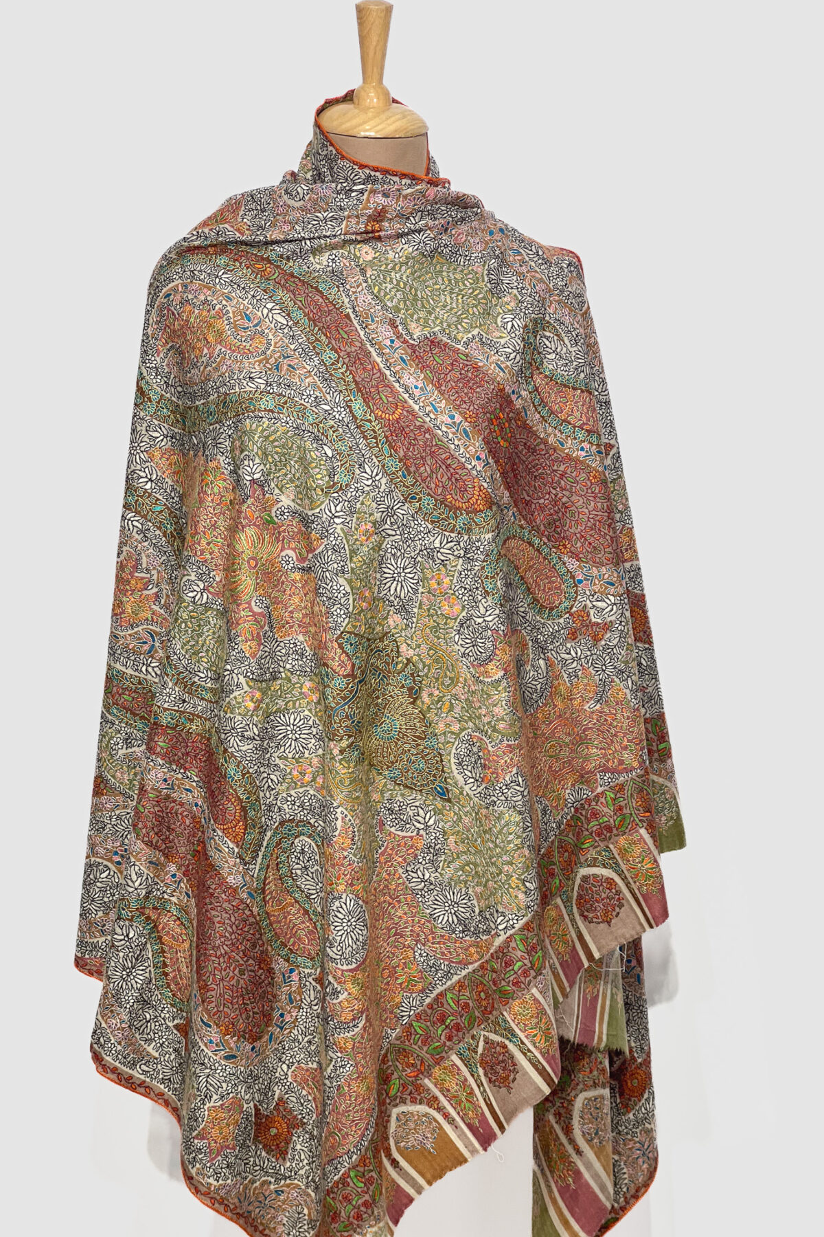 Multi-Color Pure Pashmina Shawl with Kalamkari Hand Embroidery