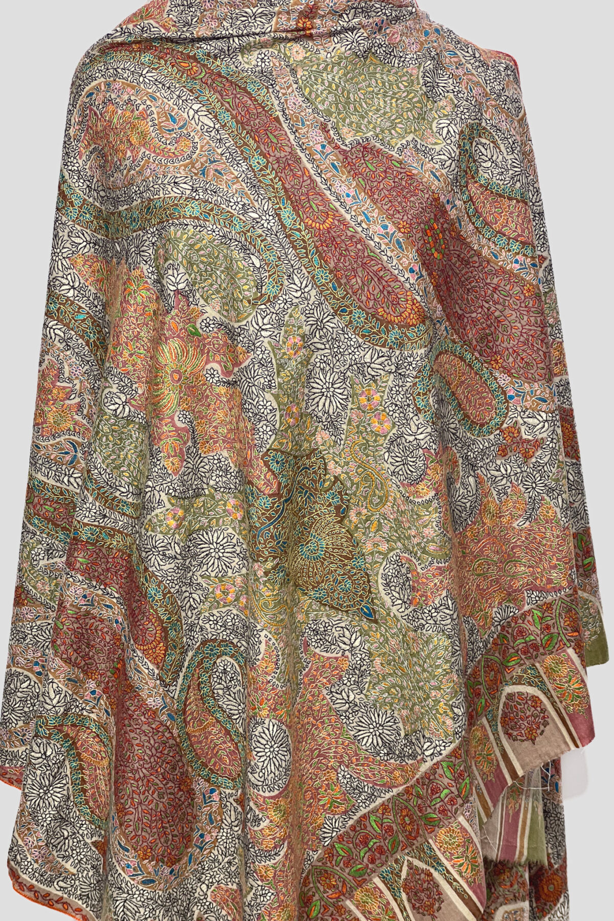 Multi-Color Pure Pashmina Shawl with Kalamkari Hand Embroidery
