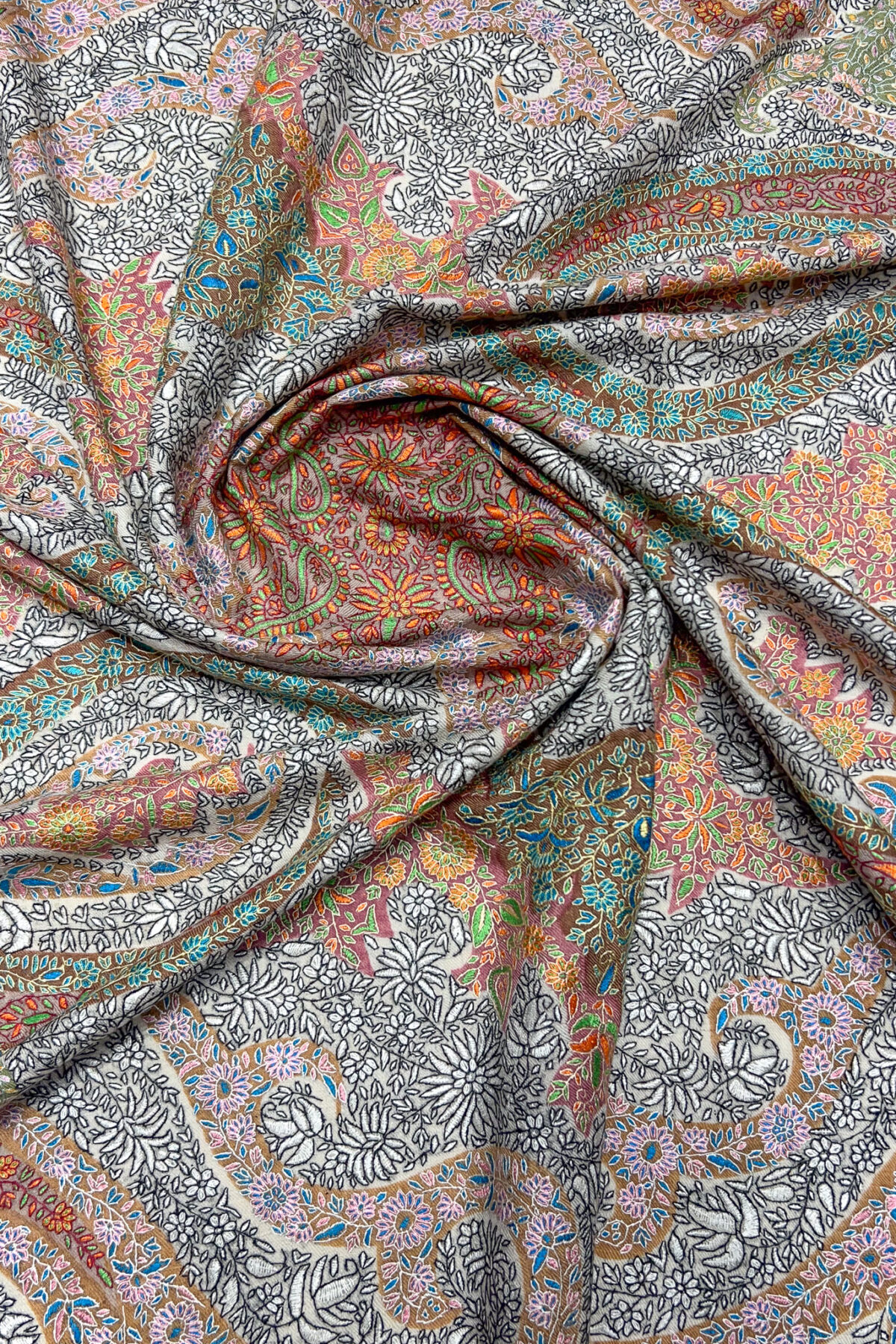 Multi-Color Pure Pashmina Shawl with Kalamkari Hand Embroidery