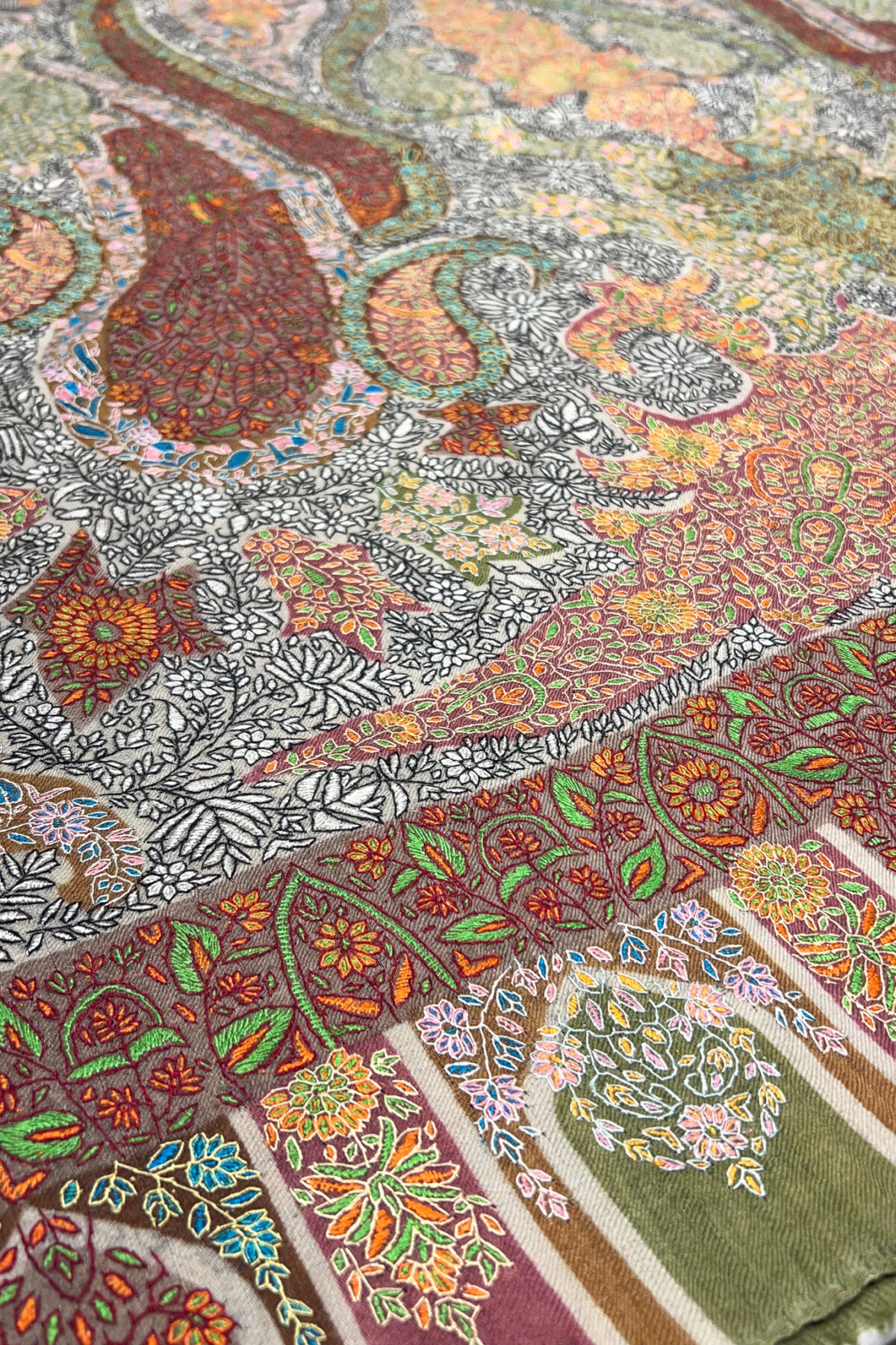 Multi-Color Pure Pashmina Shawl with Kalamkari Hand Embroidery