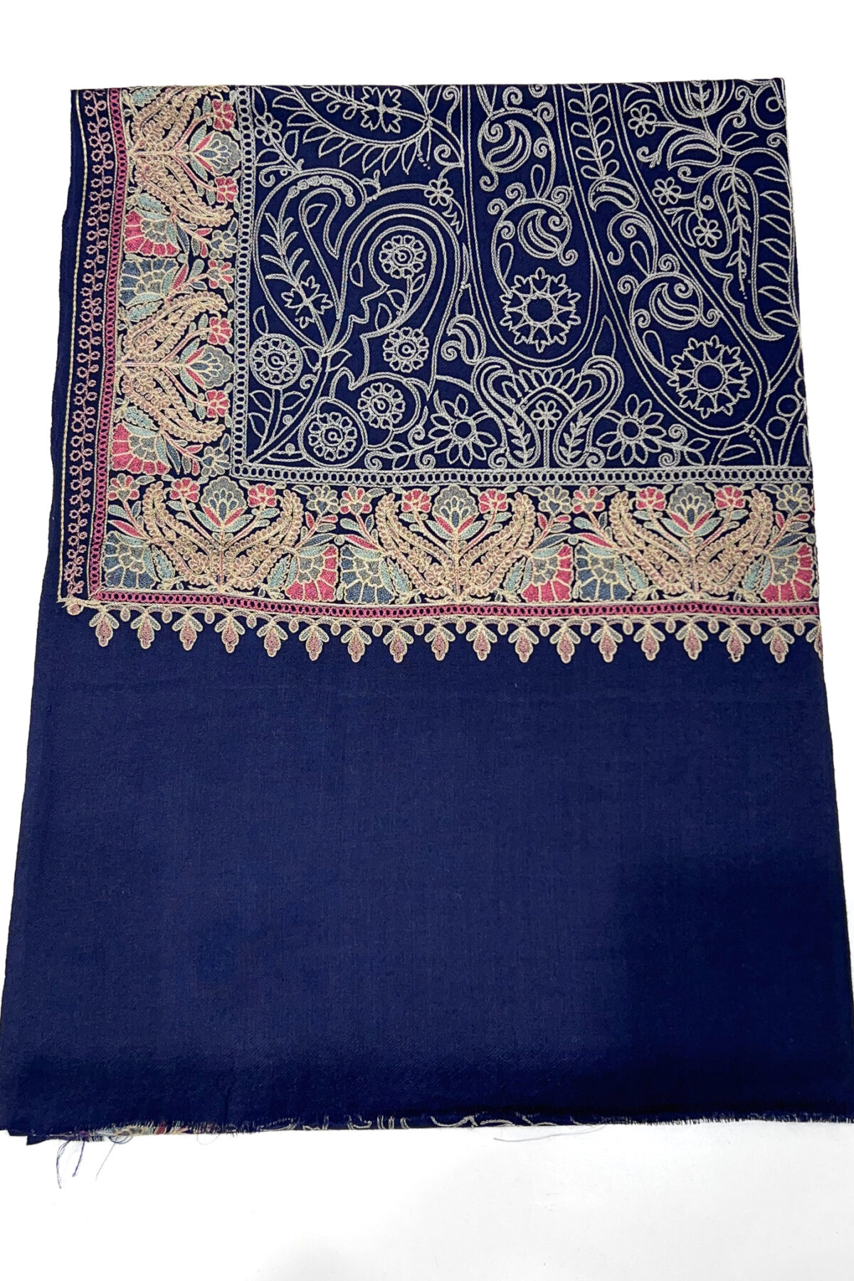 Women Kashmiri Wool Stole with Thread Jaal Embroidery